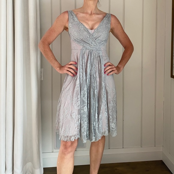 Grey lace over pink lining dress. Size xs - Picture 1 of 6